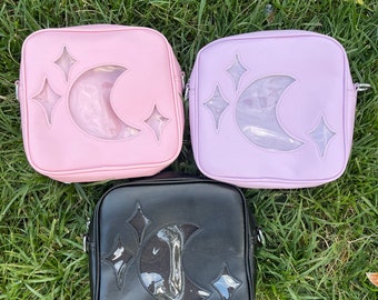 Moon Ita Pin Bag Purse Backpack Celestial Pastel Goth Astrology Halloween Spooky Gift for Her Christmas Present Holiday Friend Birthday
