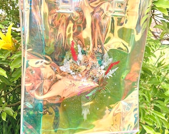BTS Birth Flower Anniversary Holographic Tote Bag BTS pin Gift for Her Christmas Present Holiday Friend Gift Birthday Present Floral