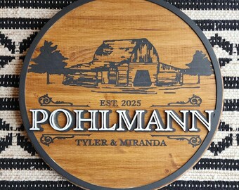 Hand-Painted Farmhouse Style Last Name Sign | Rustic Wood Home Decor for Couples