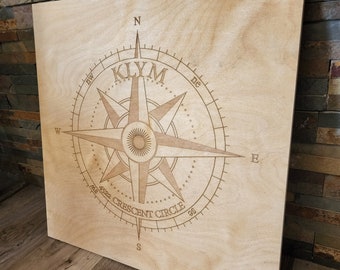 Personalized Nautical Compass Wood Sign: Custom Coordinates Decor