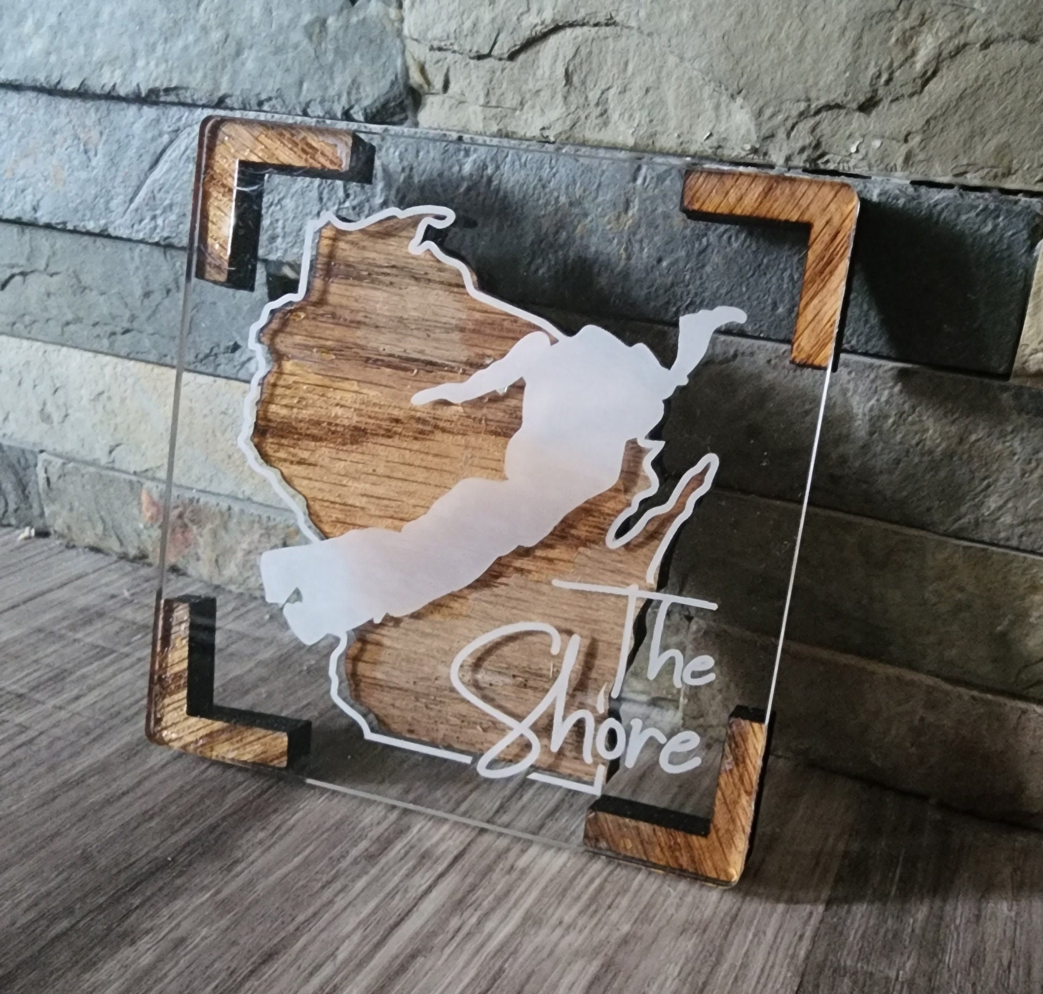 Personalized Lake Map Coasters: Wood & Acrylic Lodge Decor - Etsy