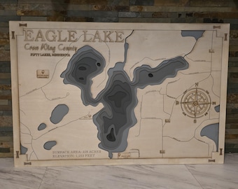 Wood Lake Map, Custom Layered Water Depth Lake Map