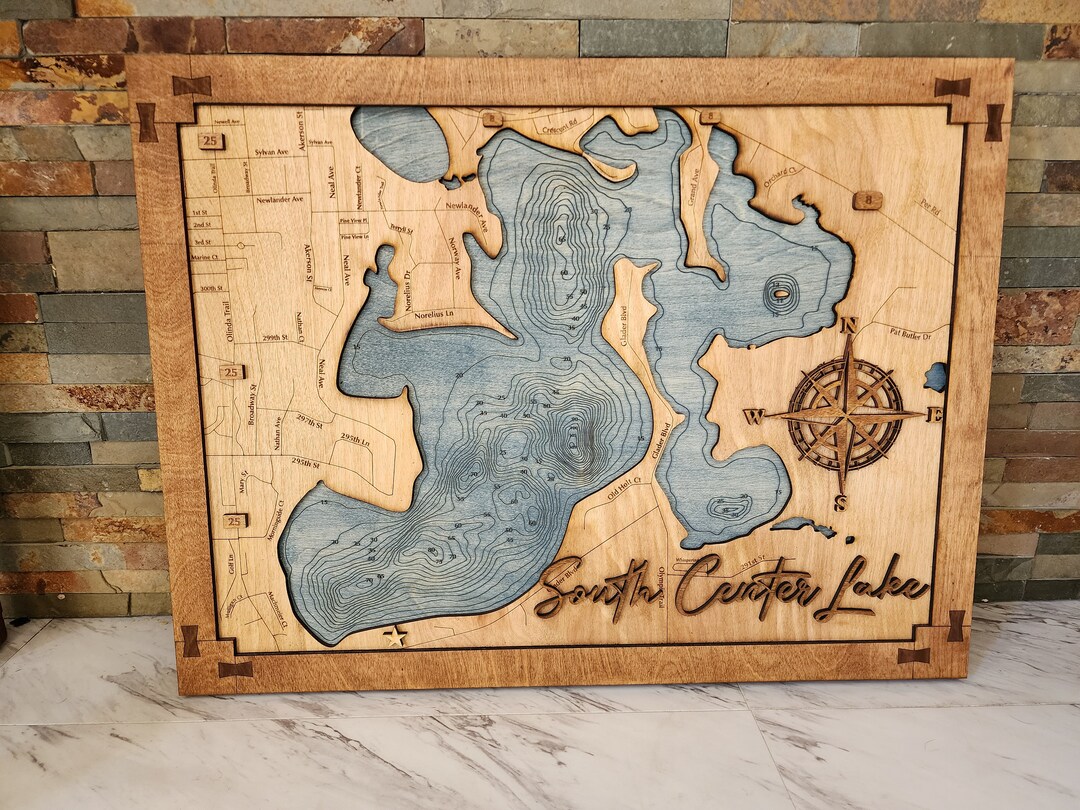Custom Framed Map, Personalized Lake Maps, Wood Lake Maps, Lakehouse ...