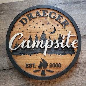 Engraved Wood Camper Sign: Personalized Campsite Decor, indoor