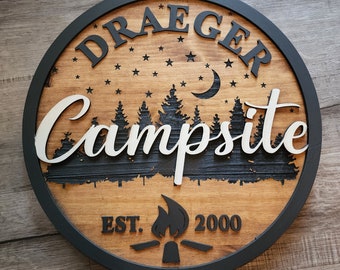 Engraved Camper Sign, Custom Campfire Sign, Welcome to our Campsite, Personalized Sign, Cabin Decor, Lodge Decor, Camper's Sign