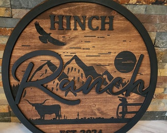 Personalized Ranch Sign: 3D Laser Cut Wood, Western Decor