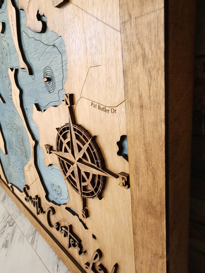 Custom Framed Map, Personalized Lake Maps, Wood Lake Maps, Lakehouse ...