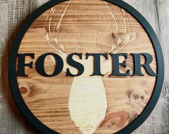 Antler Decor, Country Style Decor, Whitetail Buck Wall Decor, Sign for hunter, Hunting Sign, Last Name Plaque, Personalized Man Cave Decor