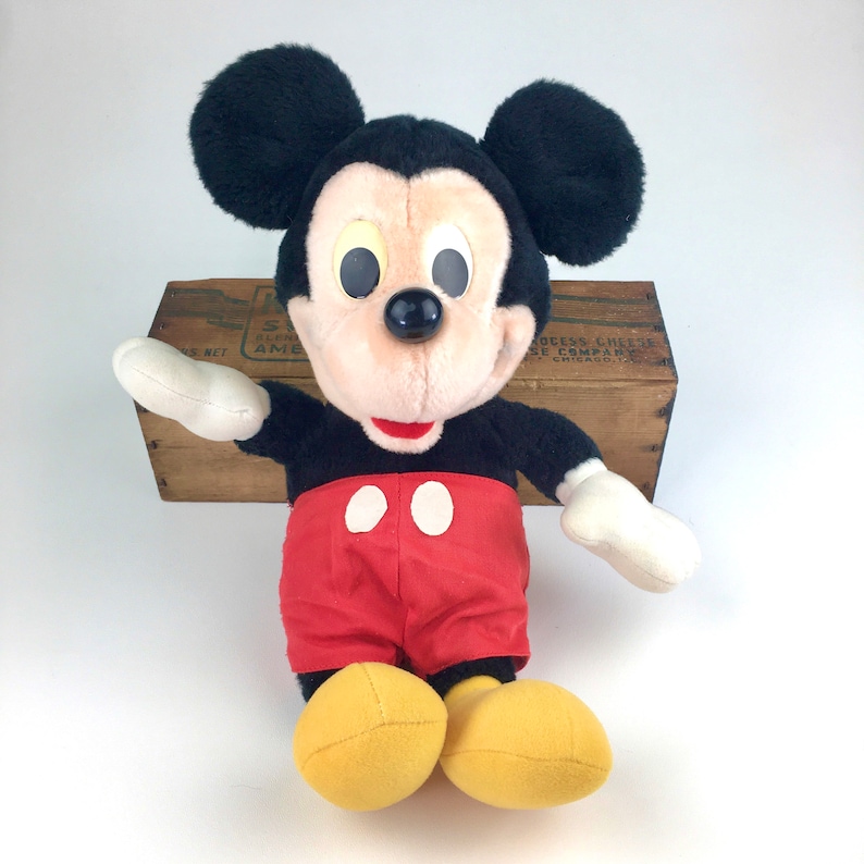 Vintage 80s Disney Playskool 16" Mickey Mouse Red Pants White Buttons Plush Stuffed Animal Toy, Hasbro image 1