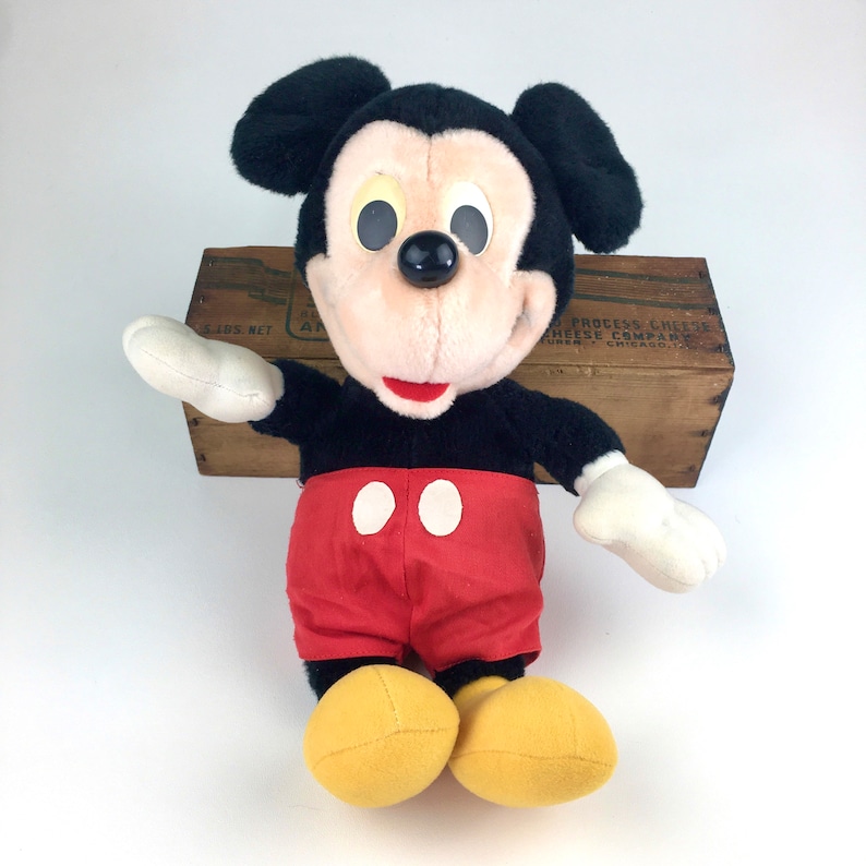 Vintage 80s Disney Playskool 16" Mickey Mouse Red Pants White Buttons Plush Stuffed Animal Toy, Hasbro image 3