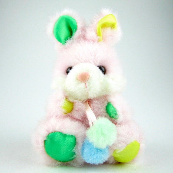 Vintage Bunny Rabbit Plush- Pink Yellow Blue Green- Peek A Boo