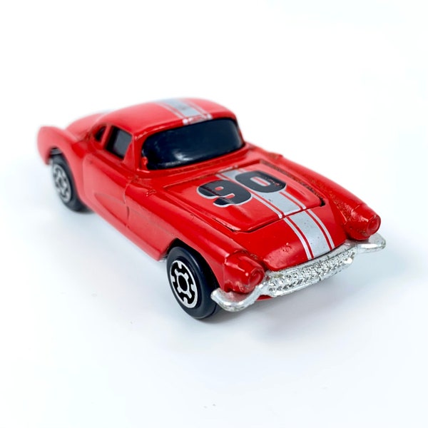 Vintage 1979 Kidco 1957 Chevy Corvette Red w/ Silver Stripes #90 Race Car, Open Hood, Macao