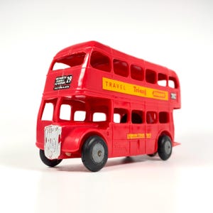 Vintage TriAng Minic London Transport Railways Happy Motoring 4&quot; Red Plastic Double-Decker Friction Bus