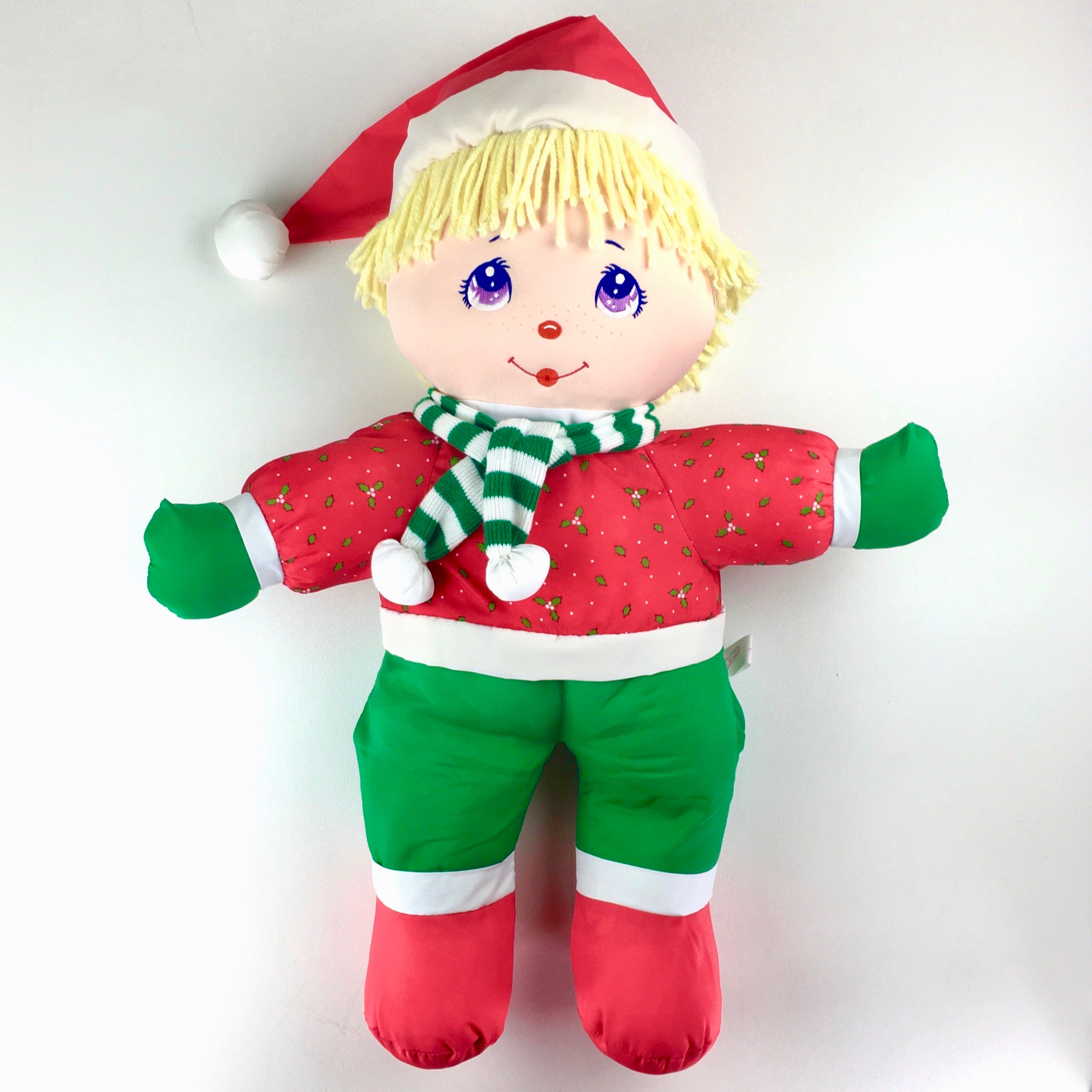 Vintage 1987 Dolly Mine Holiday Christmas Rag Doll Plush Toys