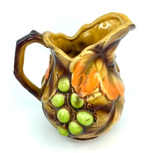 Vintage Inarco 60s Swirling Leaves Pitcher Creamer, Grapes Leaf, 6.25” Japan, Mint!