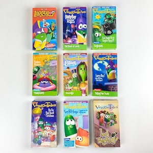 Lot of 9 Vintage VeggieTales & Larry-Boy VHS Tapes -Bible Stories Christian Kids Children VBS