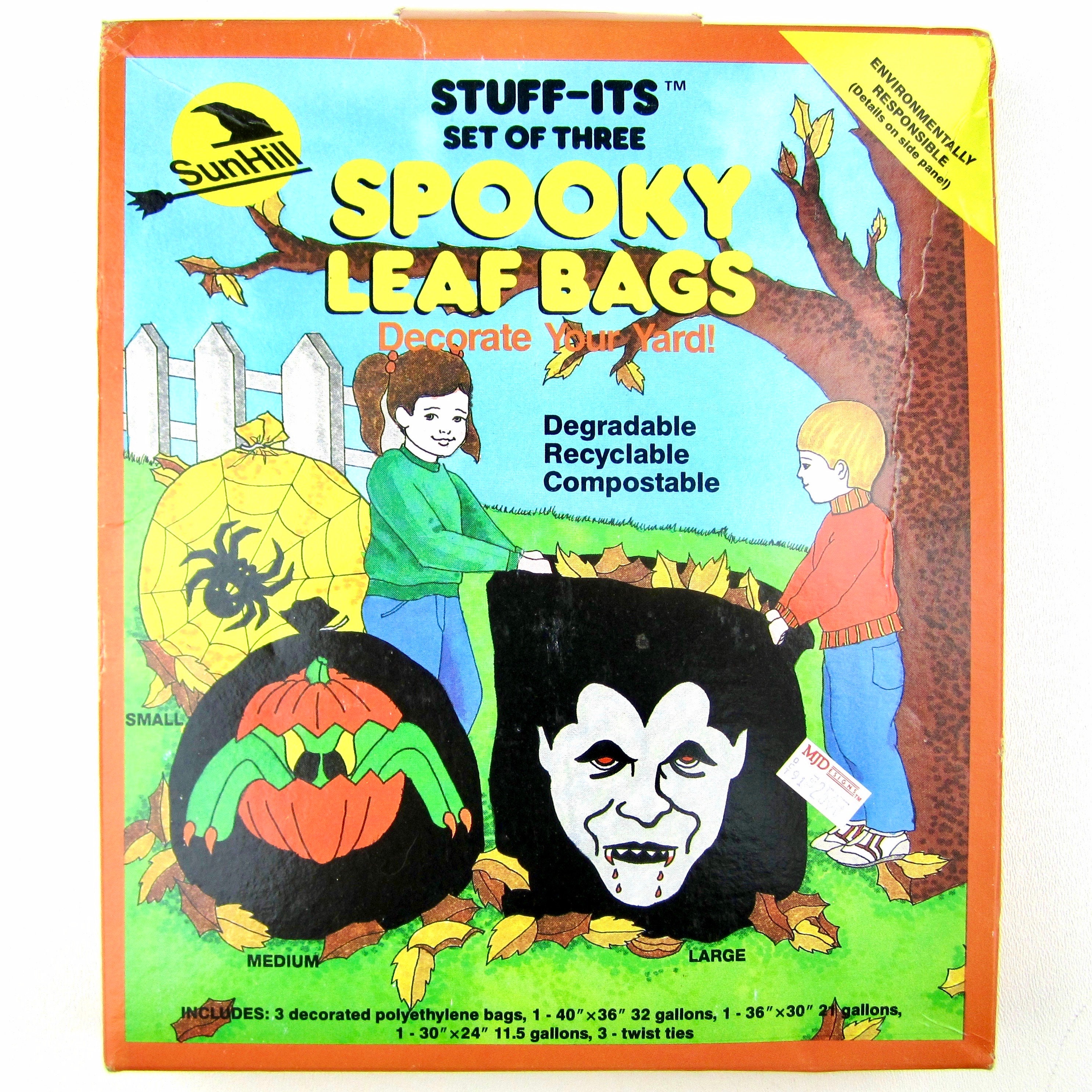 NOS Vintage 1990 Sun Hill Spooky Halloween Leaf Bags, Stuff-its