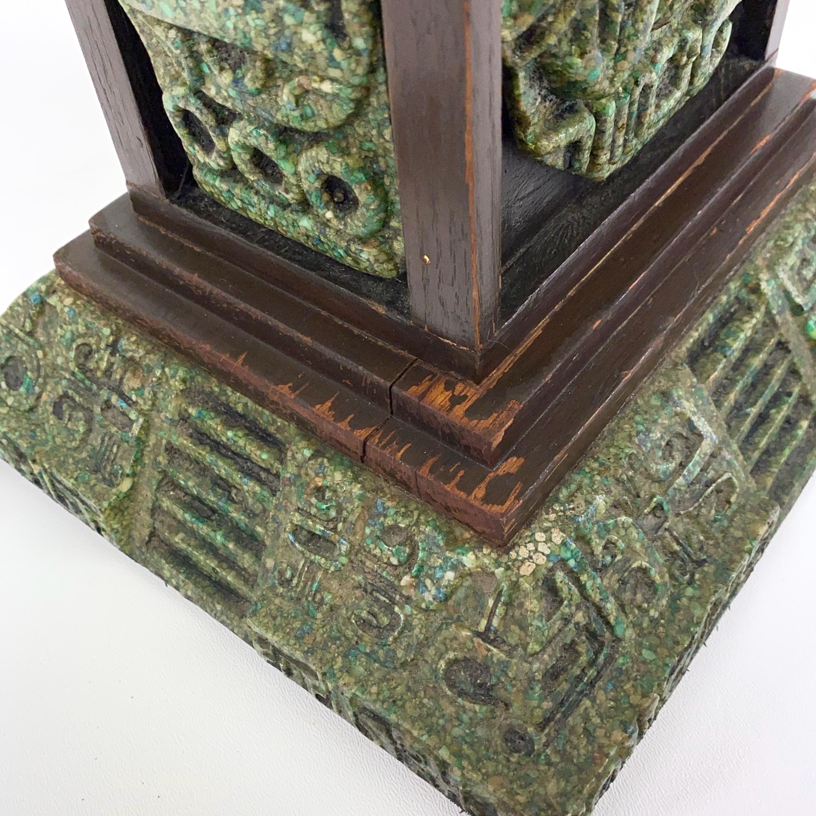 Mid Century Zarebski Malachite Resin Mayan/aztec 22” Table Lamp