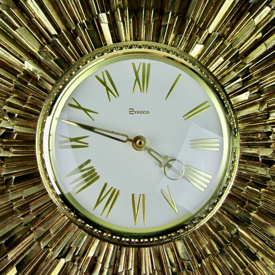 Vintage 1969 Syroco 22.25 Sunburst Wall Clock in Gold Etsy