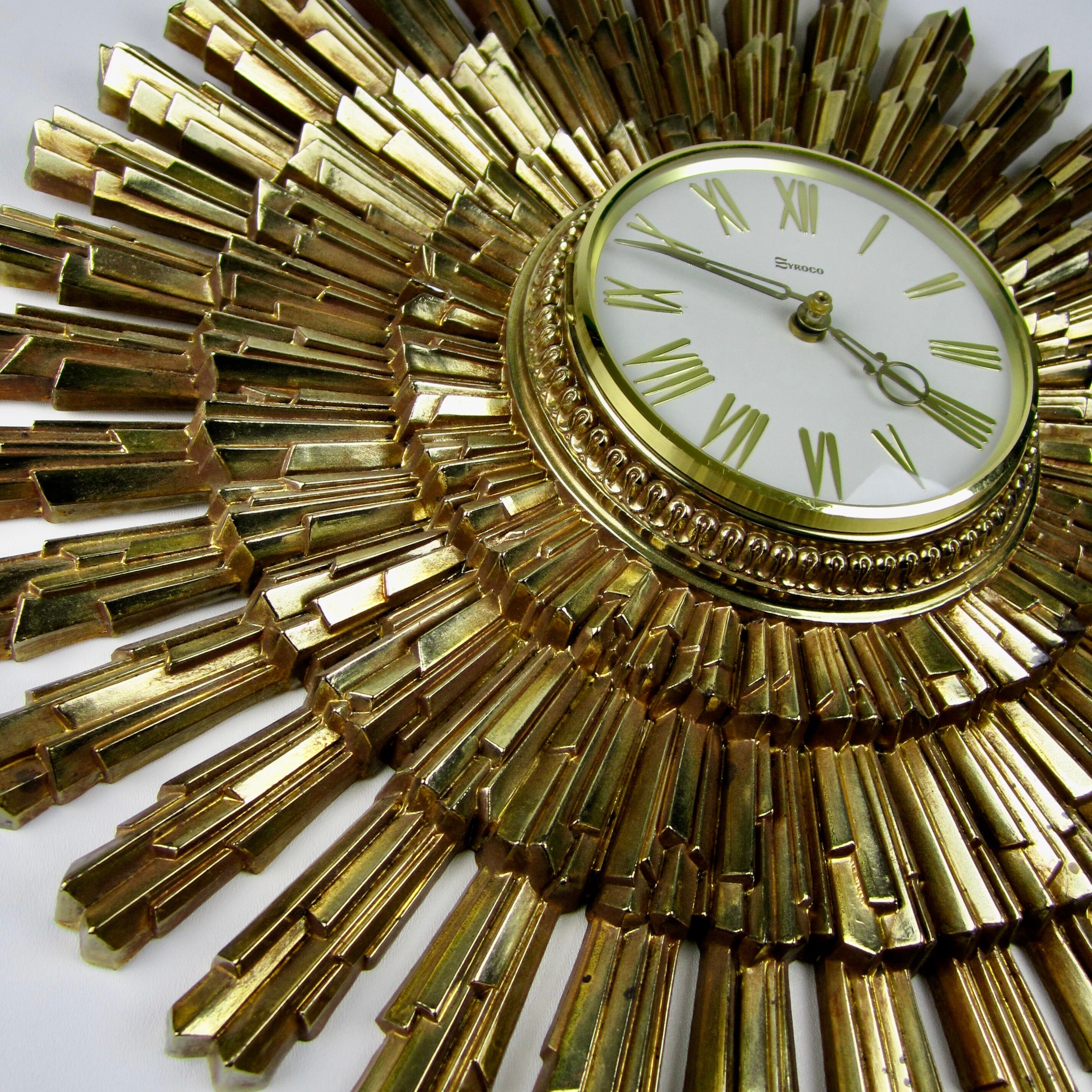 Vintage 1969 Syroco 22.25 Sunburst Wall Clock in Gold Etsy