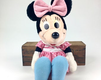 Vintage Disney Playskool Minnie Mouse Pink Polka-Dot Dress 16" Plush Stuffed Animal Toy, Hasbro 70135