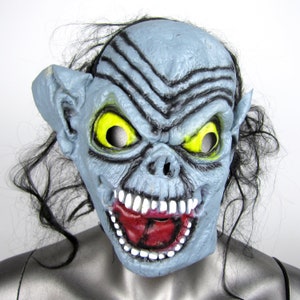 Vintage Goblin Ghoul Mask, Blue-Gray Horror Creepy Scary Halloween Rubber Latex- Adult