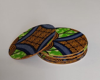 6 African print coasters. Ankara coasters. Afrocentric coasters. Round African print coasters. Square African print coasters.