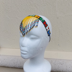 Yellow beaded Zulu tassel necklace/headband. Tribal Zulu women Jewelry.