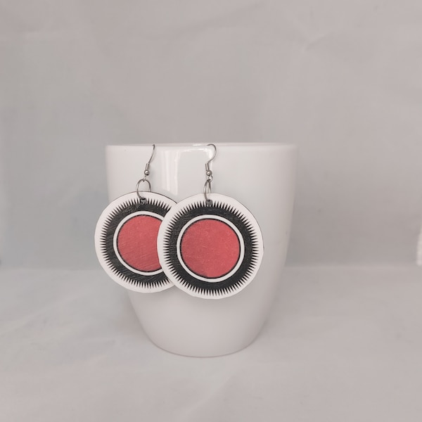 Dlozified wood earrings. Red sun earrings. Ibhayi inspired earrings.