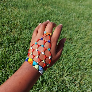 Luva/pulseira Zulu com miçangas sul-africanas. Joias tribais. Joias femininas Zulu.