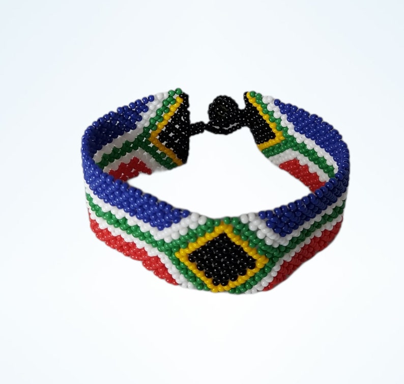 Beaded South African Flag Wrist Band. Beaded Bracelets. Etsy