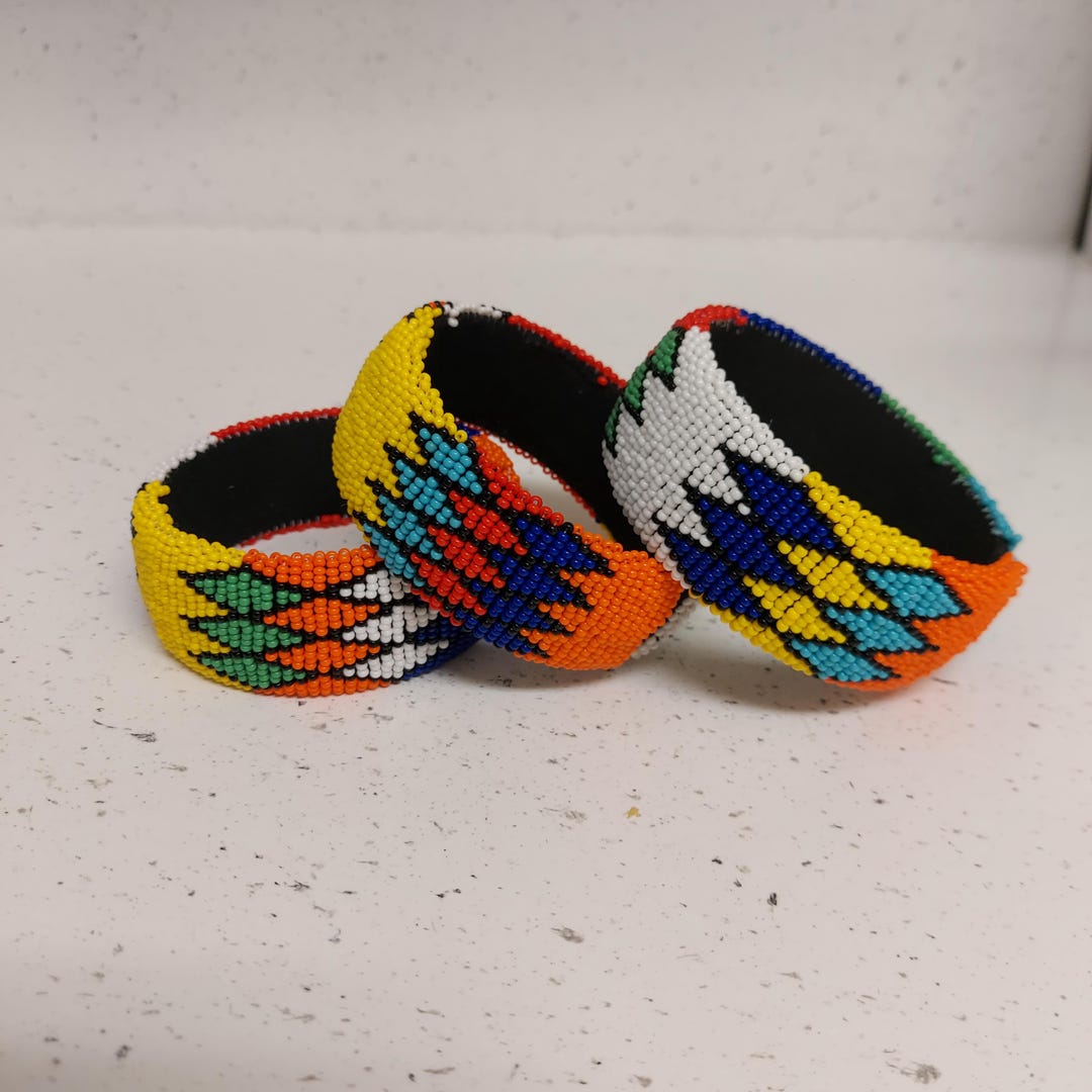 Yellow Beaded African Zulu Bangle main image 1