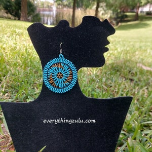 Teal and Gold Beaded Zulu Earrings.  Colorful African earrings. Tribal Zulu women Jewelry