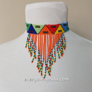 Orange beaded Zulu tassel necklace/headband. Tribal Zulu women Jewelry.