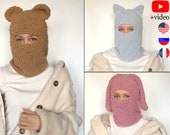 Balaclava crochet pattern with bunny ears, bear ears, cat ears, ski mask PDF, for kids-adults sizes, easy crochet pattern