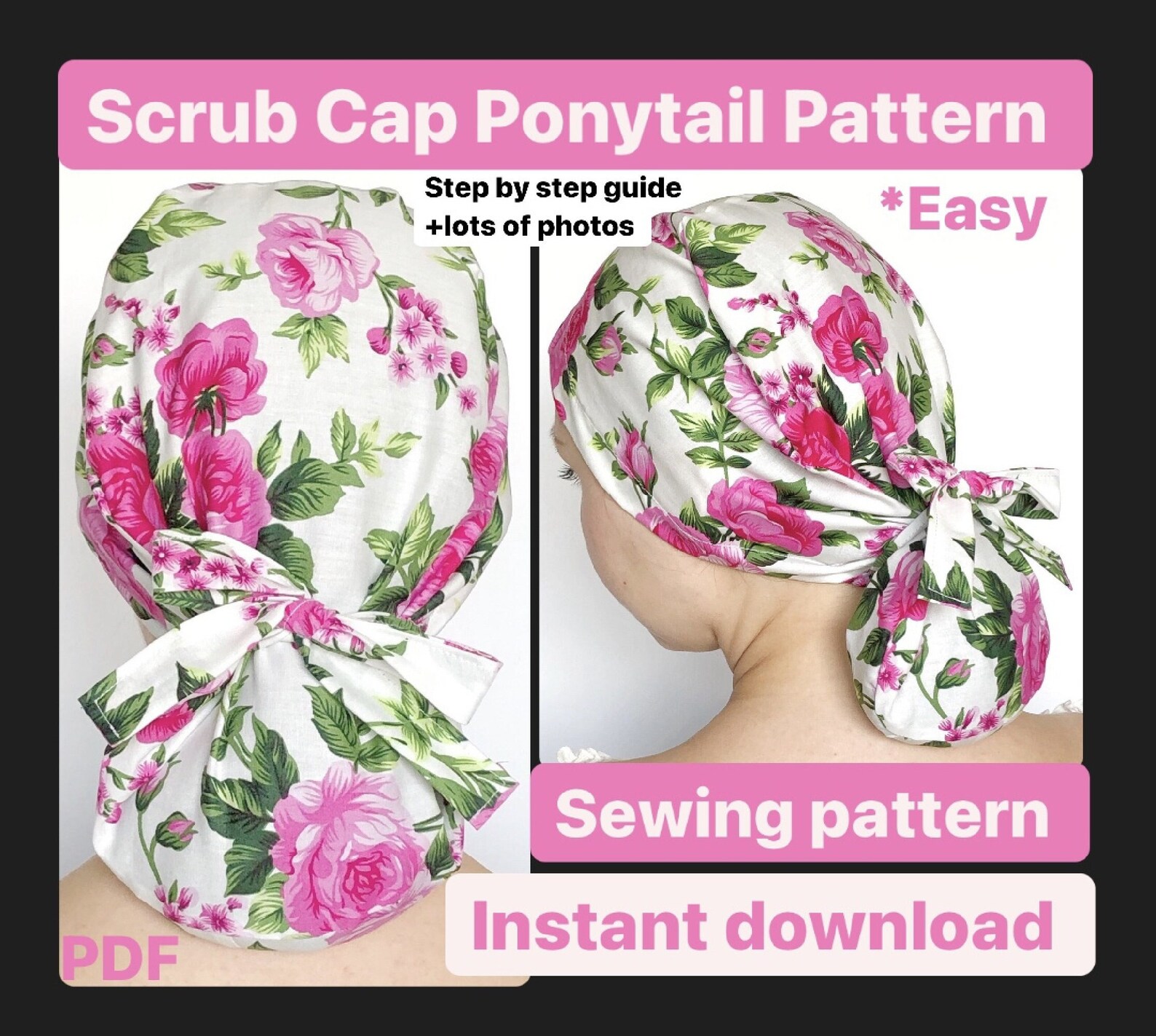 Sewing pattern Scrub Cap Ponytail pdf scrub caps for women Etsy