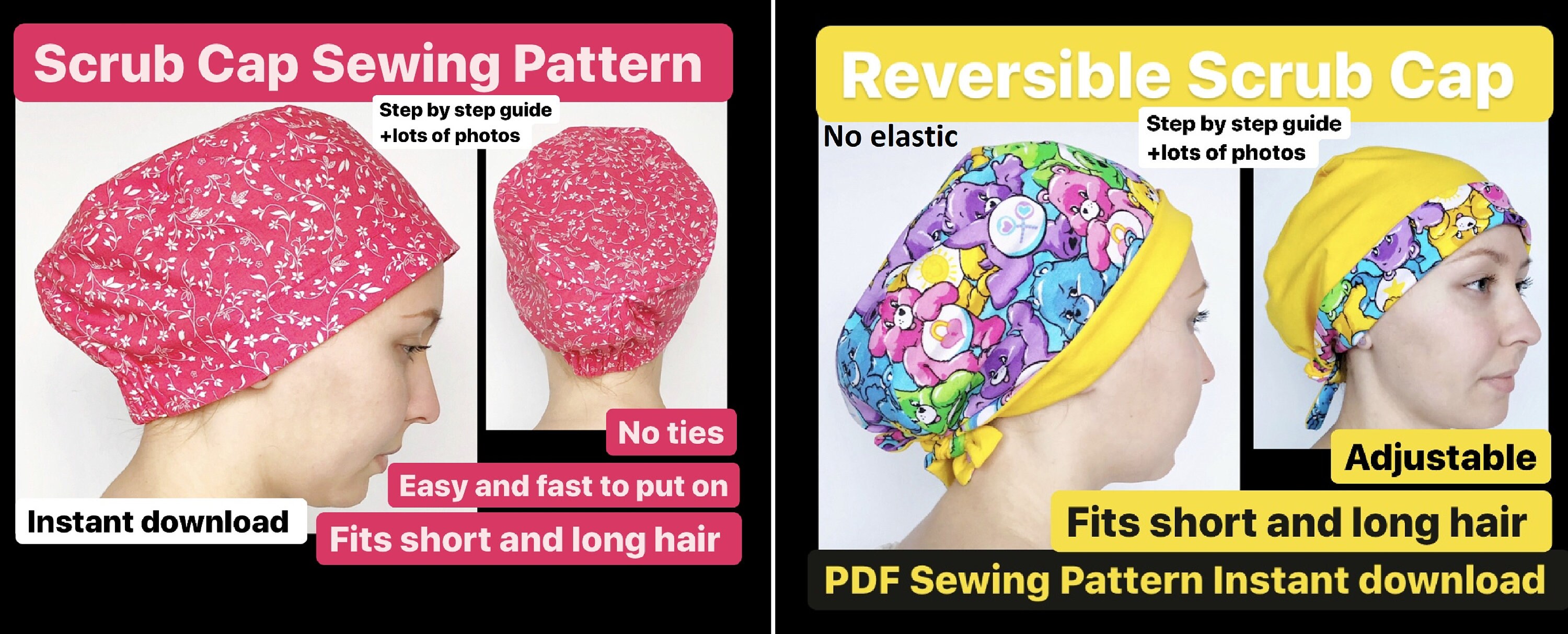Sewing pattern Scrub Cap Ponytail pdf scrub caps for women Etsy