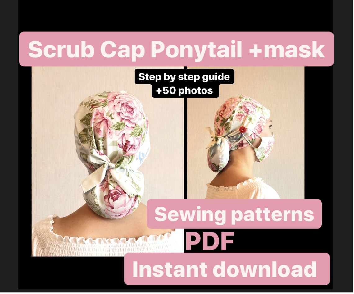 Sewing pattern Scrub Cap Ponytail pdf scrub caps for women Etsy