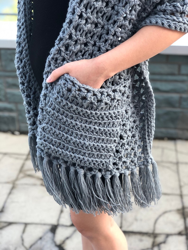 Pocket shawl crochet pattern Boho wrap with pockets Easy | Etsy