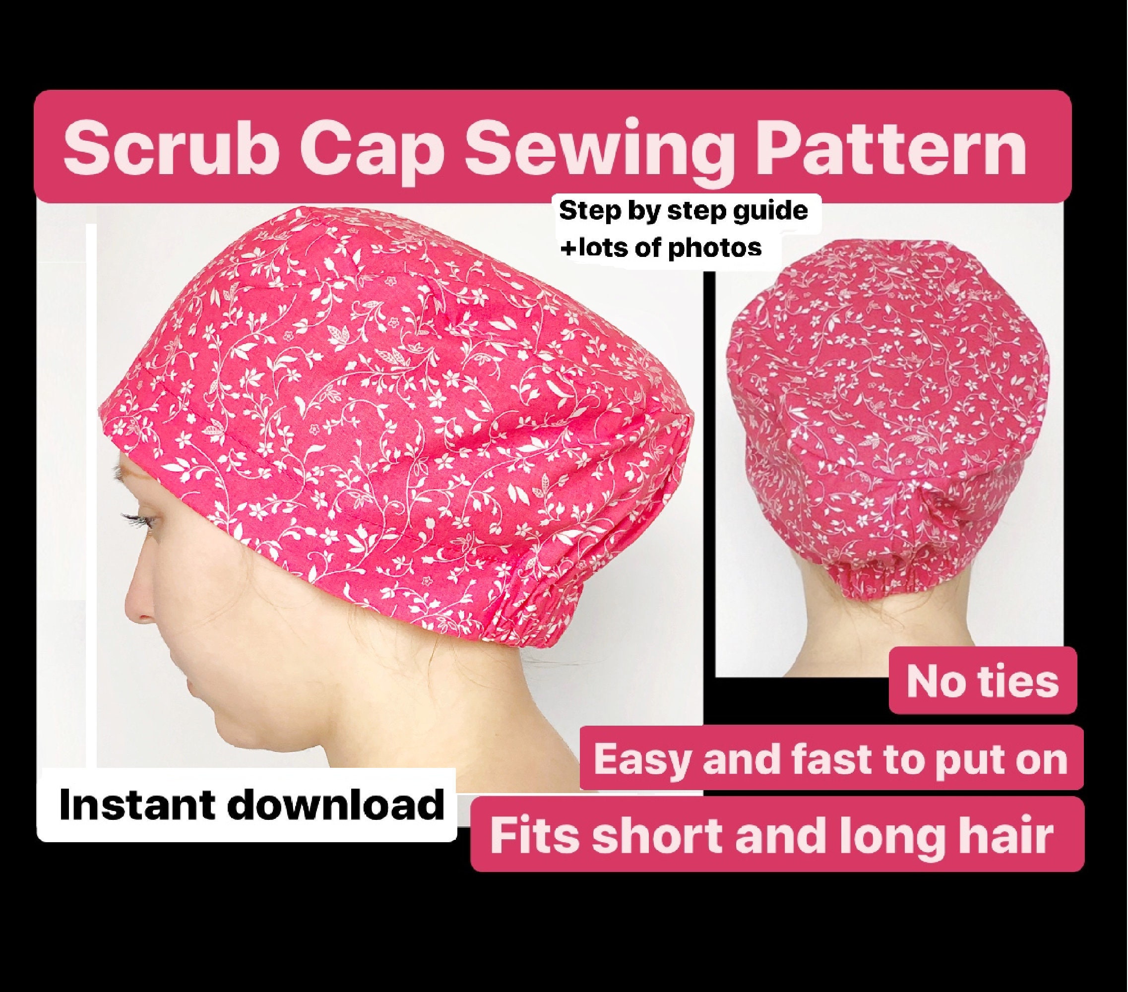 Sewing pattern Scrub Cap Ponytail pdf scrub caps for women | Etsy