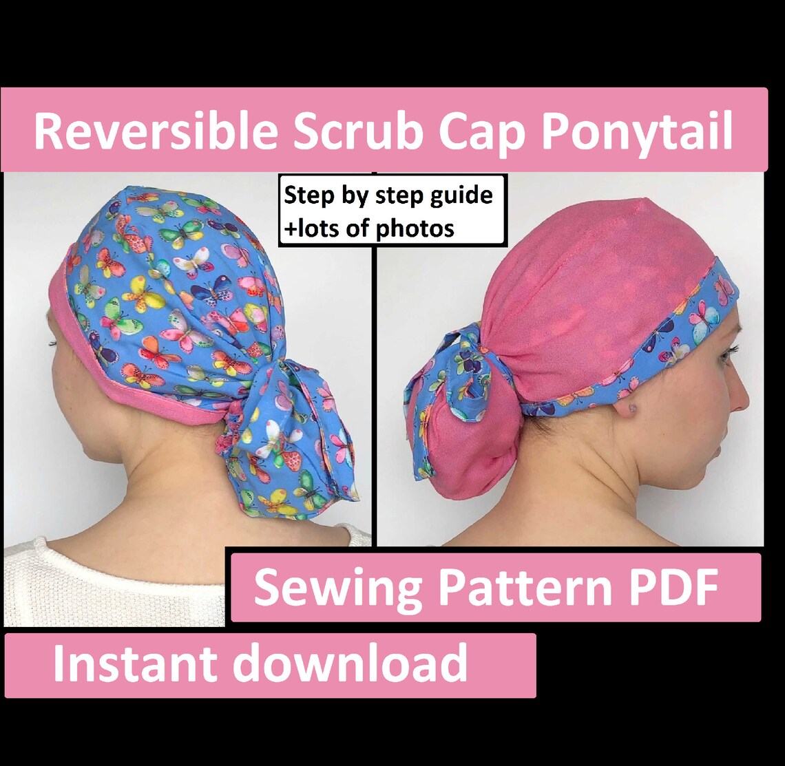 Sewing pattern Scrub Cap Ponytail pdf scrub caps for women Etsy