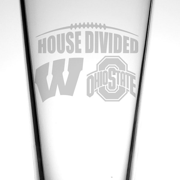 House Divided Custom Pint Glass-College Gift-Personalized Gift-Football Pint-NCAA-SEC-Big Ten-Pac 12-MW-Big 12-Sun Belt-College Football Fan