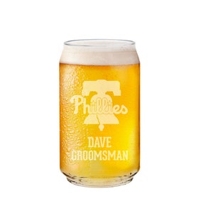 Philadelphia Phillies Beer Can Glass-Custom Text-Personalized-Custom Gift-Birthday-MLB Baseball-Coach-Husband-Father's Day-Player-Groomsman