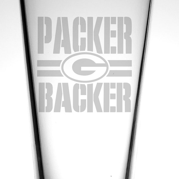 Green Bay Packers Pint Glass-Packers Backer-Packers Pint-Green Bay Football-Wisconsin Football-NFL Football Beer Glass-Packers Pub Glass