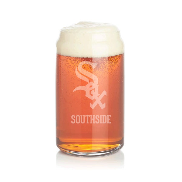 Chicago White Sox Beer Can Glass-Custom Text-Personalized-Custom Gift-Birthday-MLB Baseball-Coach-Husband-Father's Day-Chicago Southside