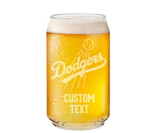 LA Dodgers Beer Can Glass-Custom Text-Personalized-Custom Gift-Birthday-MLB Baseball-Coach-Husband-Father's Day-Player-Groomsman