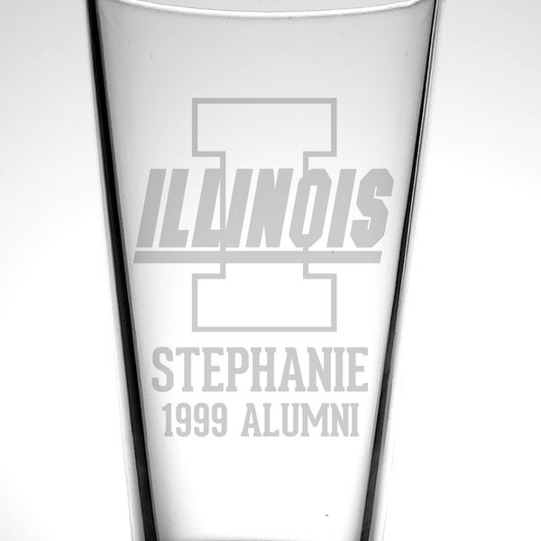 University of Illinois Pint Glass-Custom Glass-Personalized Gift-College Graduation-Class of 2021-Alumni Gift-Fighting Illini-College Sports