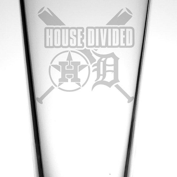 House Divided Custom Pint Glass-House Divided Gift-Personalized Gift-Baseball Pint-Wedding Gift- Gift for Newlyweds-MLB Teams-Baseball Fans