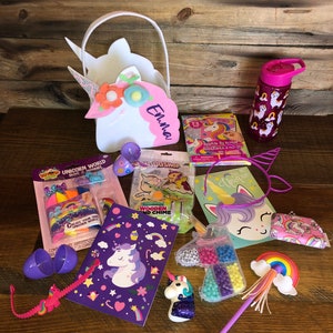 Girls Unicorn Gift Basket * Filled & Personalized Easter * Trendy Pre-filled * Rainbows *