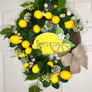 Lemon front door wreath, kitchen decor, lemon decor, front door wreath, summer wreath, door decor, lemon wreath, ,everyday wreath